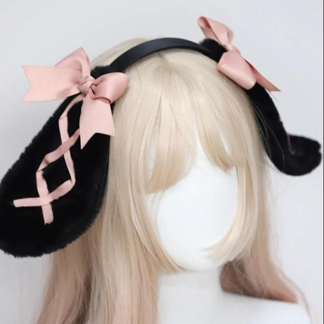 Jirai Kei Sweet Rabbit Ear Hairband Black Pink Hair Accessory 22524:365078 22524:365078