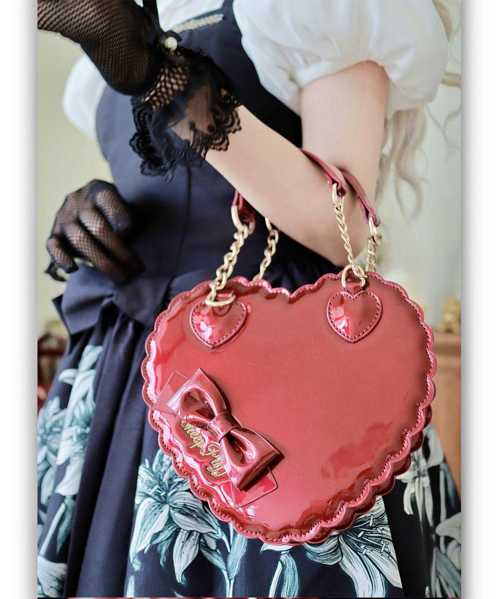 Sweet Lolita Bag Cute Heart Shaped Scalloped Bow Handbag 40326:656092