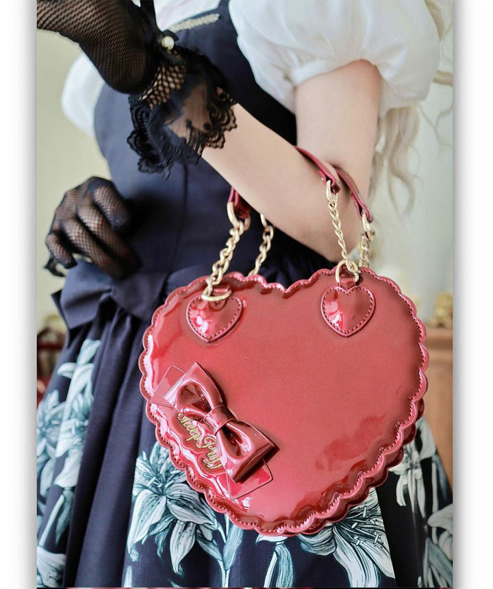 Sweet Lolita Bag Cute Heart Shaped Scalloped Bow Handbag 40326:656092