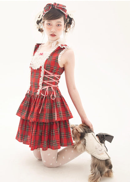 Lolita Dress Retro Red Plaid Dress Cool Girl Dress 36162:543468