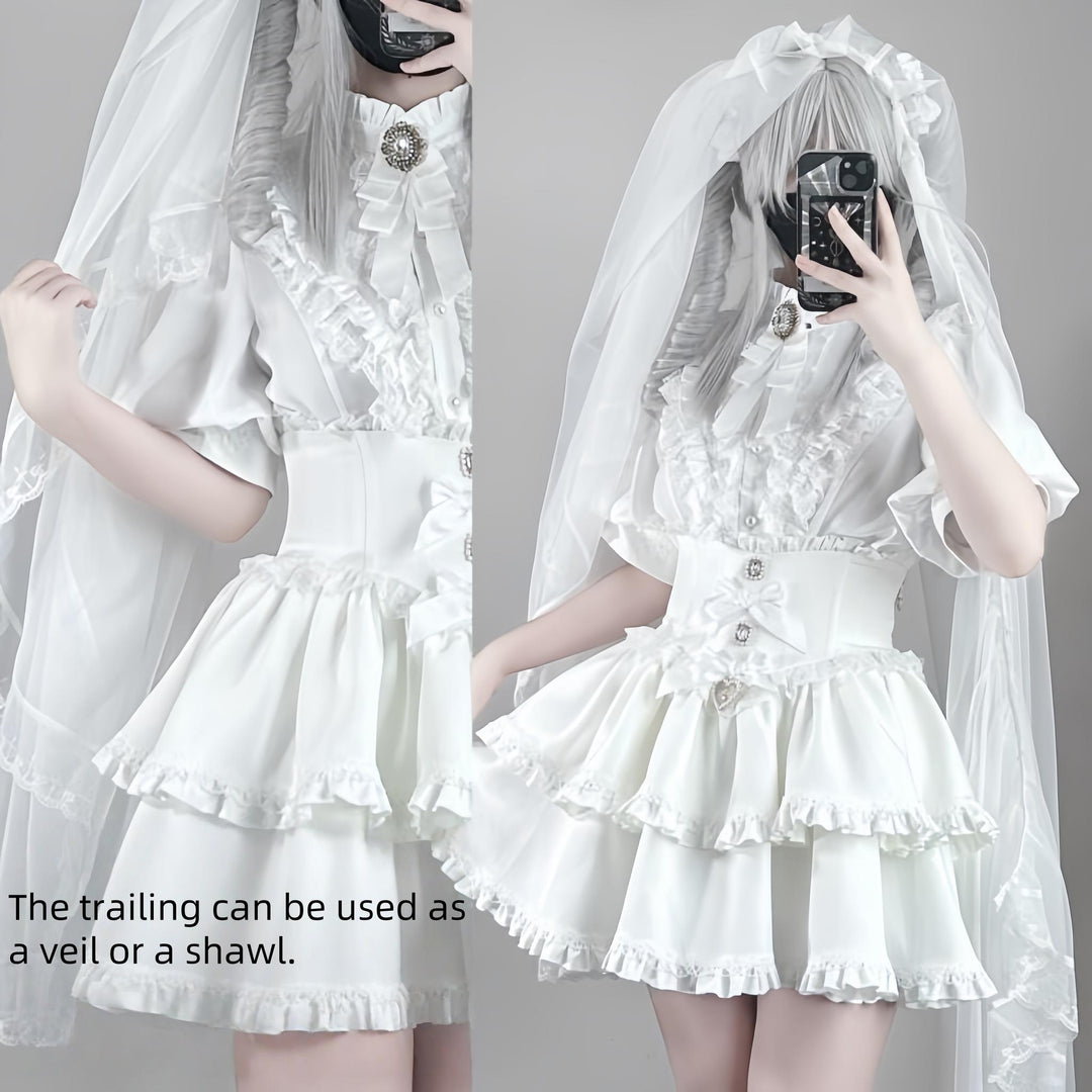 Gothic Shirt Outfit, Fishbone Skirt, Detachable Trailing (L M S XL) 43441:780357