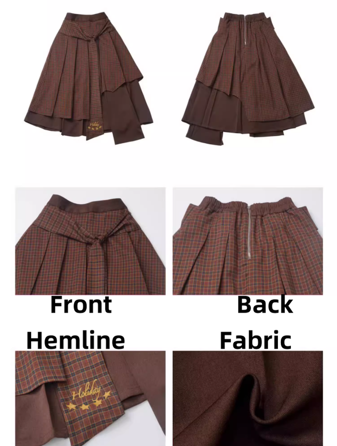 Preppy Outfit Set Fake Two-Piece Sweatshirt Pleated Skirt Set 41116:696568