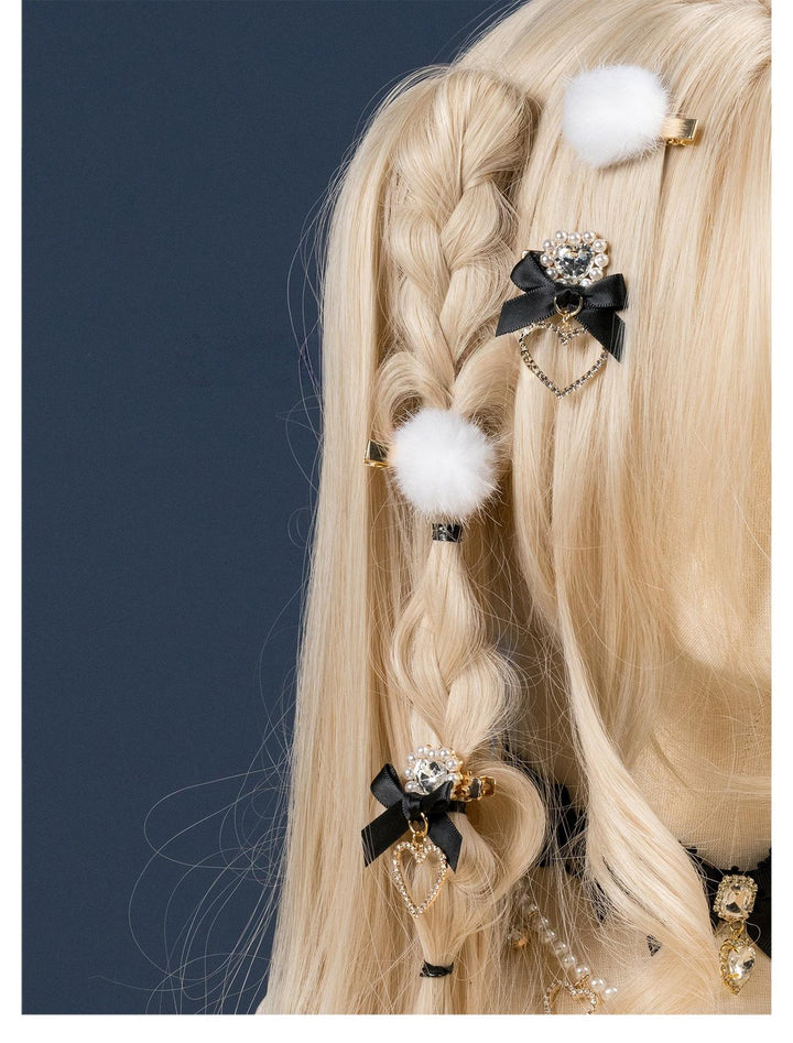 Jirai Kei Mini Hair Clips, Bow and Pompom Styles 44464:816500