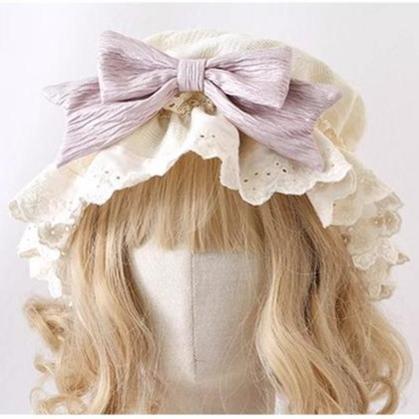 Lolita Bonnet Lace Edge Lvory Hat Lovely Bow Nightcap 28926:365068 28926:365068