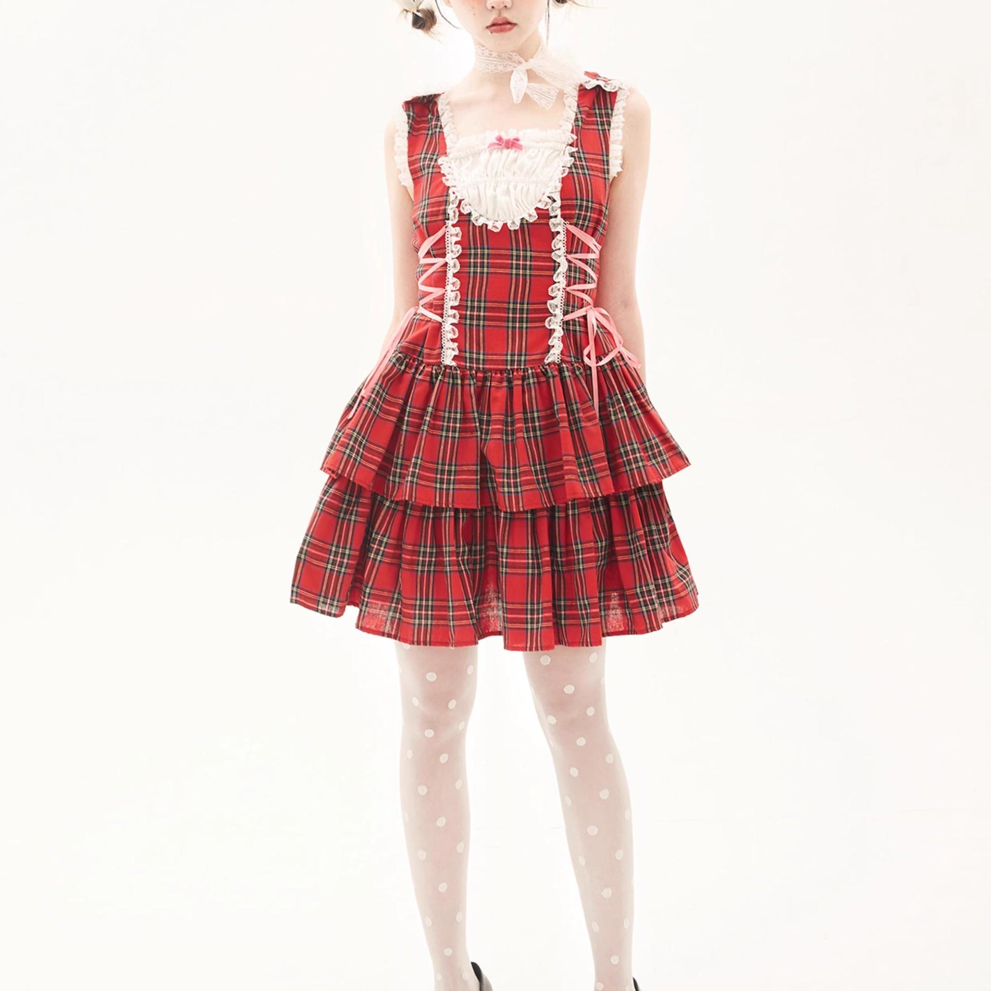 Lolita Dress Retro Red Plaid Dress Cool Girl Dress 36162:543460