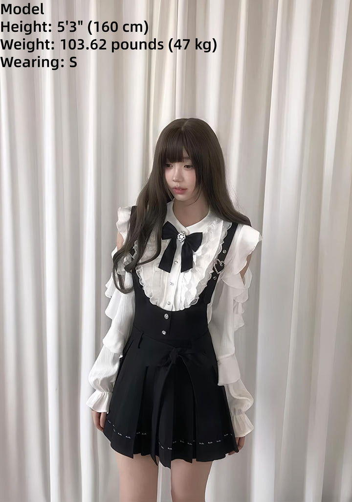 Jirai Kei Suspender Skirt, Open-Shoulder Shirt 45100:835384