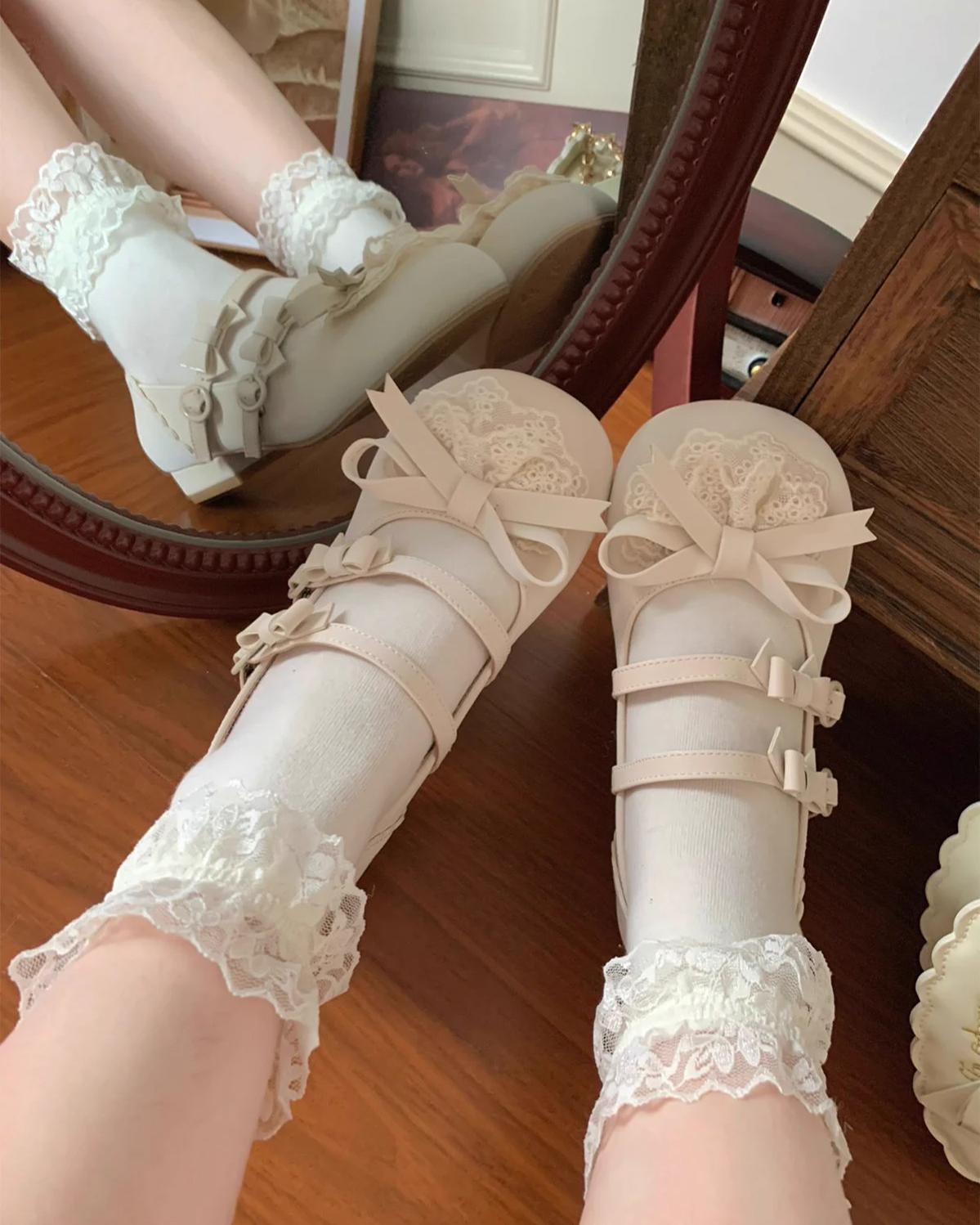 Lolita Shoes Kawaii Low Heel Shoes Lace Round-Toe Shoes 37112:557536