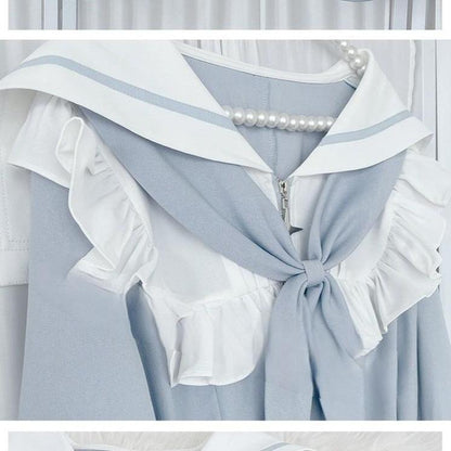 Jirai Kei Set Up Blue Lace Dress And Shorts Set 37046:548196