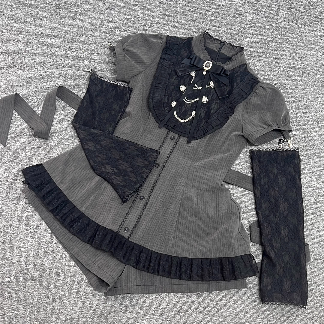 Jirai Kei Outfit Set Striped Dress And Shorts Set 39034:610942