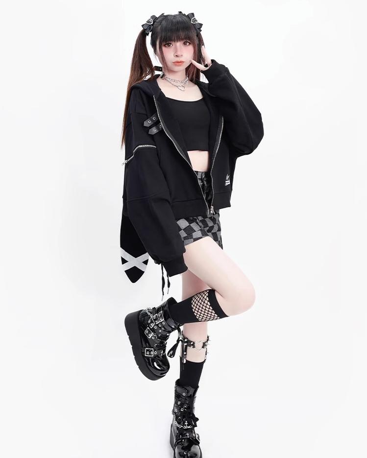 Kawaii Black Long Sleeve Hoodie With Rabbit Ears 22754:326852