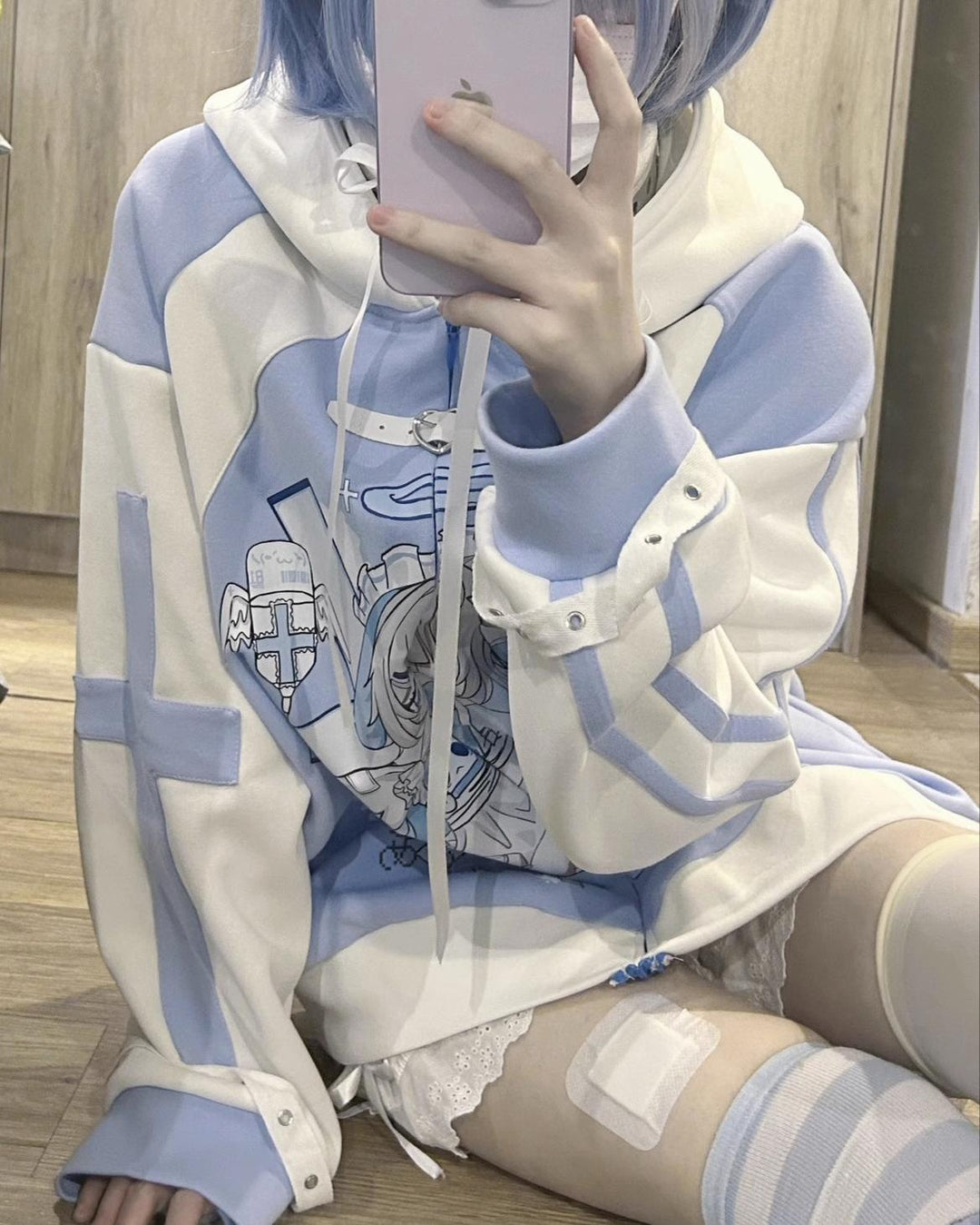 Tenshi Kaiwai Blue Hoodie With Bunny Ears 29208:343810