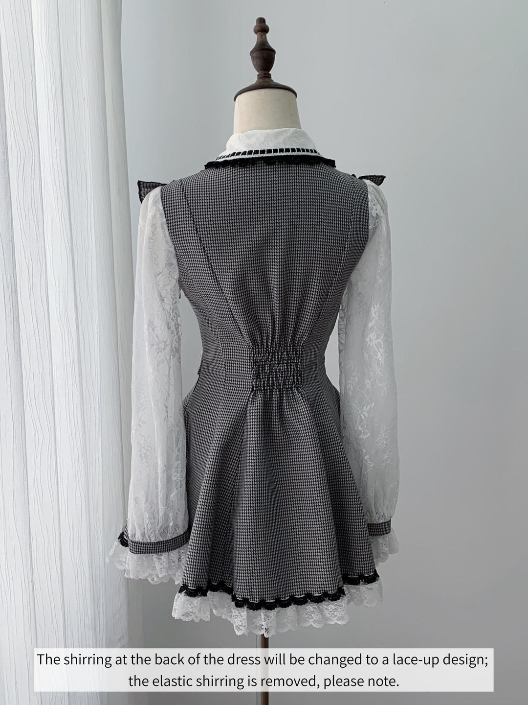 Ryousangata Long-Sleeved Dress Set, Houndstooth & Lace Tulle 46075:874929