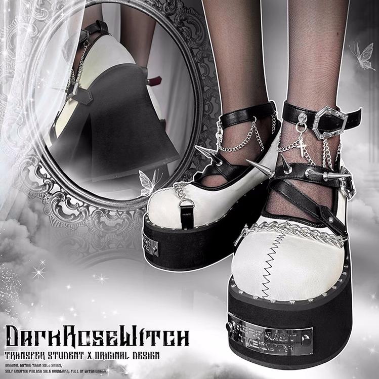 Y2K Punk Black/White Platform Shoes Round Head Riveted 29716:358888 29716:358888