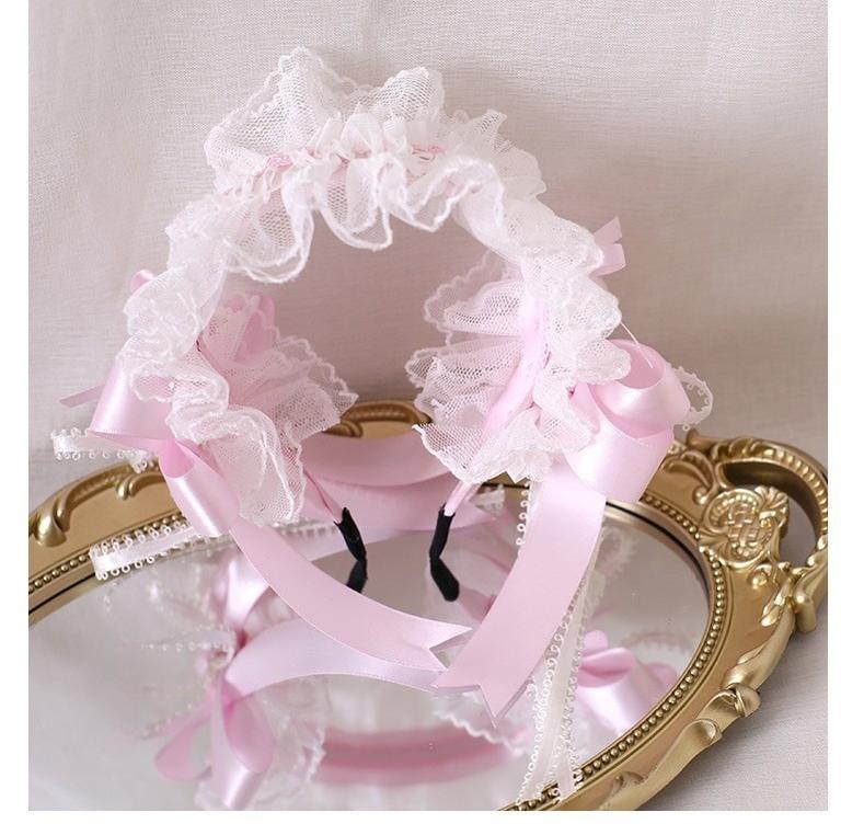 Lolita Headdress Pink Satin Hat Ballet Hair Clip Lace KC 37018:551534