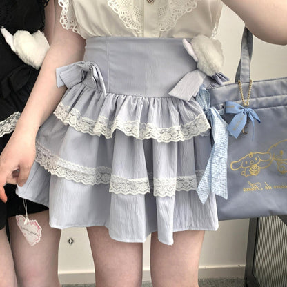 Jirai Kei Skirt Bow Double Layer Lace Cake Skirt (Preorder) 36774:540430
