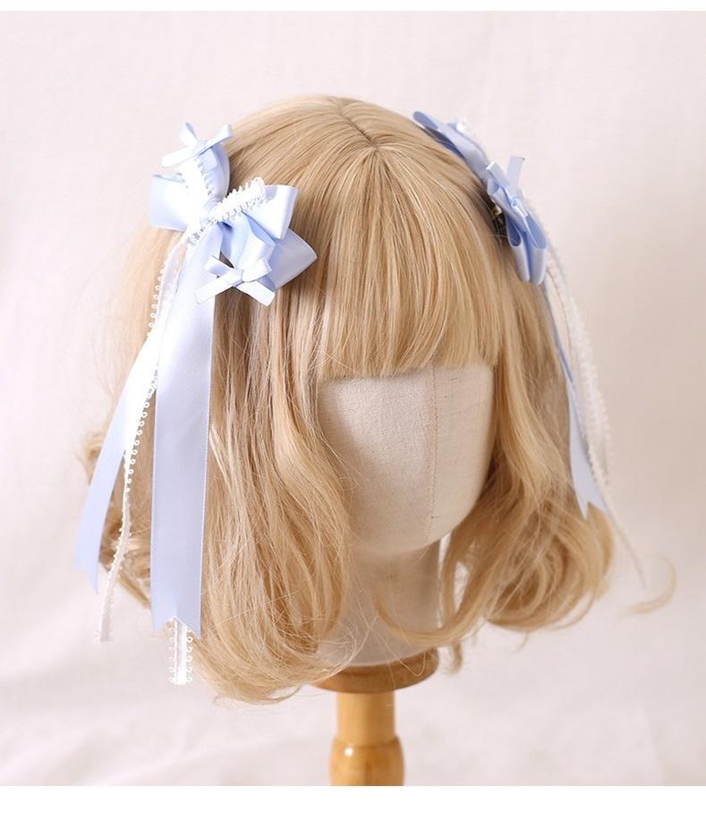 Lolita Headdress Blue Satin Ballet Hair Clip Lace Headband 37020:551606