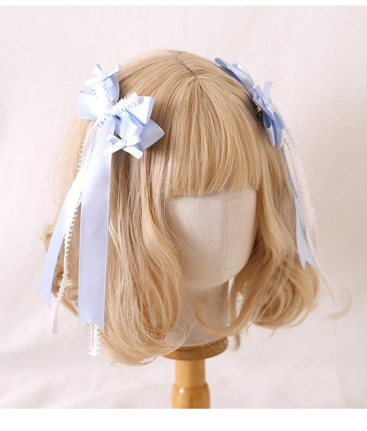 Lolita Headdress Blue Satin Ballet Hair Clip Lace Headband 37020:551606 37020:551606