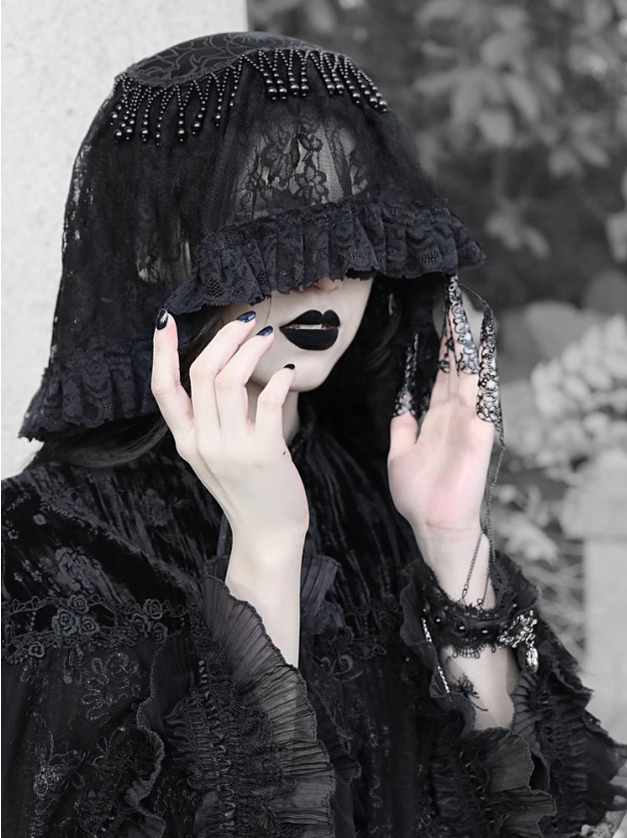 Gothic Headwear Black Lace Headband with Head Veil 39152:616092