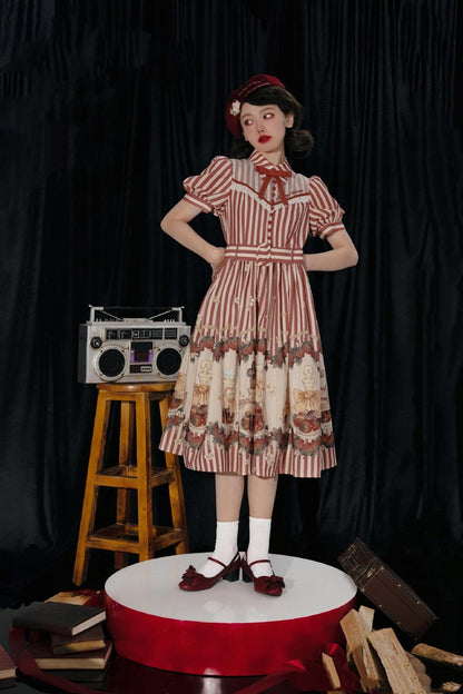 Retro Lolita Dress Strawberry Print Short Sleeve OP Embroidery Shirt 37248:569536