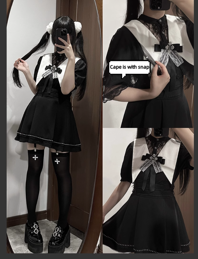 Jirai Kei Dress Angel Wing Collar Blouse Double Layered Skirt 39538:634842