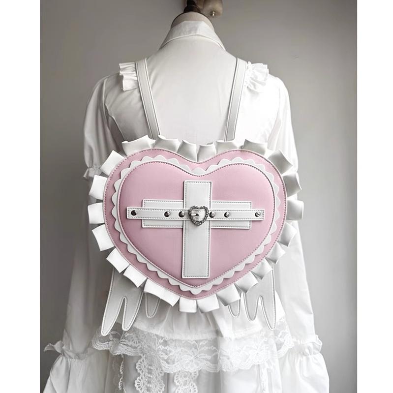 Jirai Kei Backpack Heart-shaped Backpack Color-blocked Bag – Honey