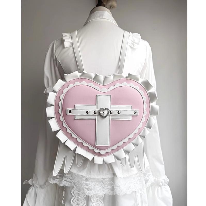 Jirai Kei Backpack Heart-shaped Backpack Color-blocked Bag (M) 38742:600414