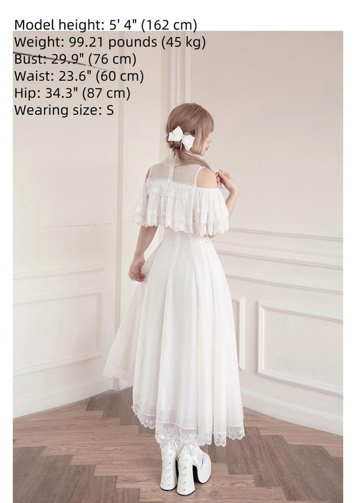 Black / White Jirai Kei Long Dress, Detachable Bow, Cross Detail 43510:778780