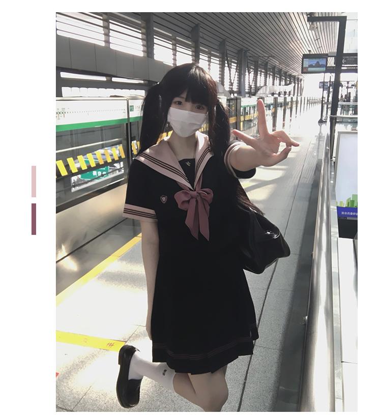 Navy and Pink JK Uniform Top + Pleated Skirt 43790:785184