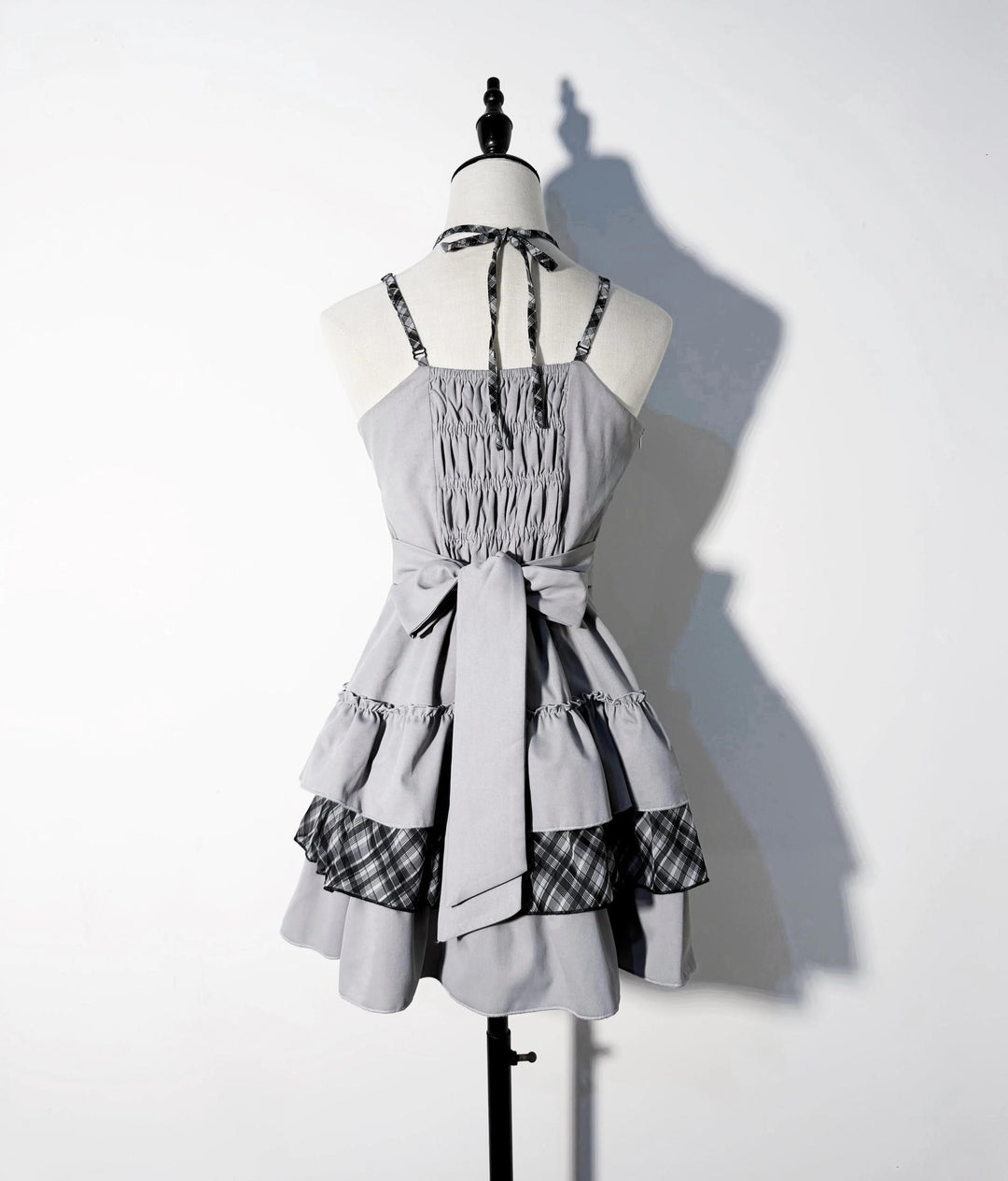 Jirai Kei Plaid Halter Neckline Dress, Solid Bolero 46017:872678