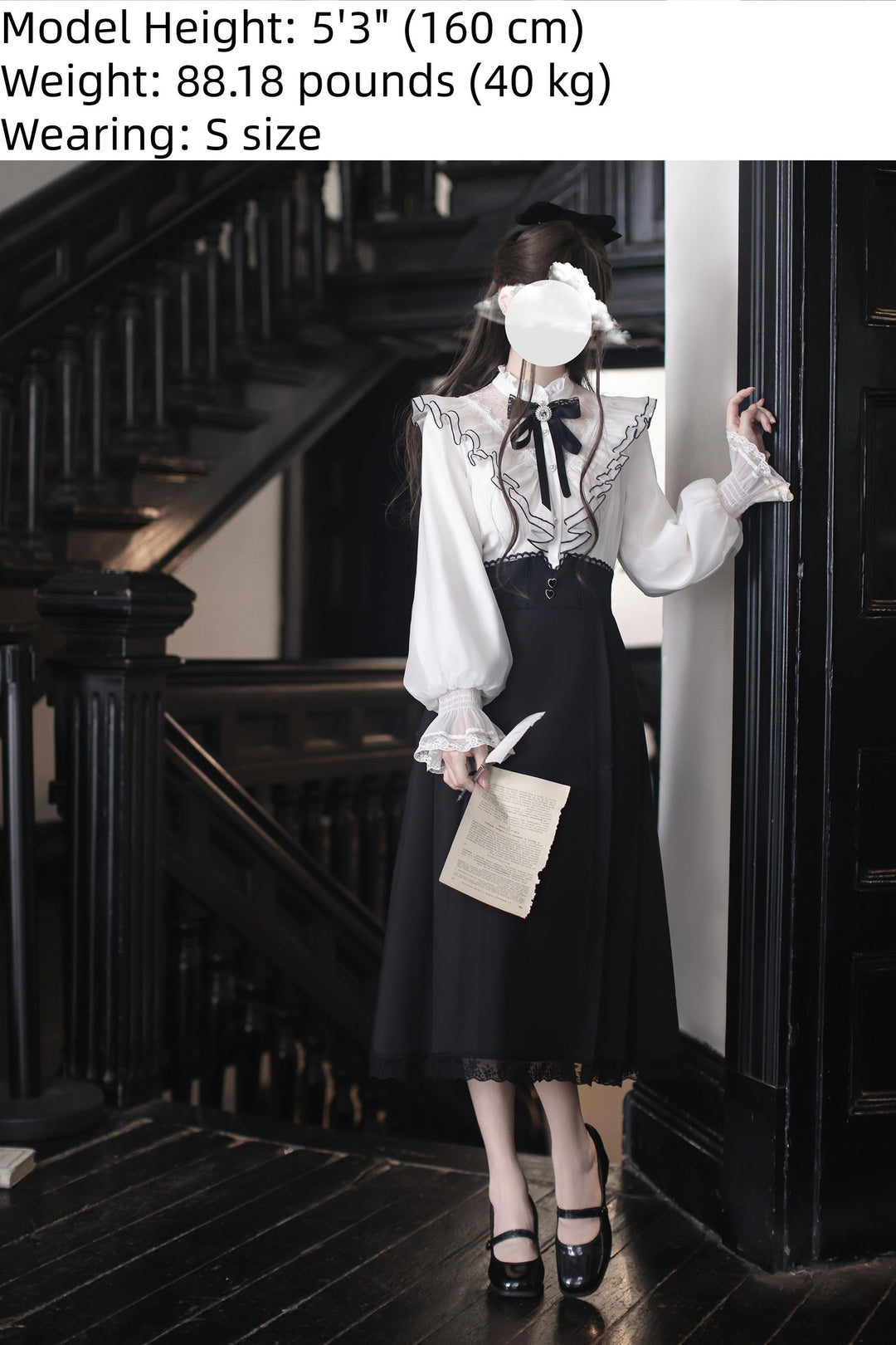 Mid-Calf Length Seiso Kei Fake Two Piece Dress 43882:789488
