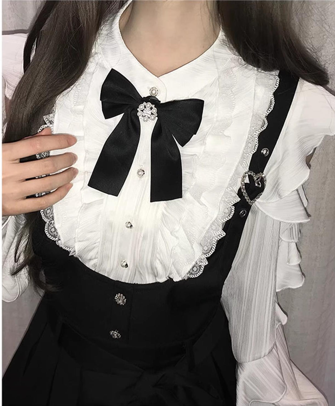 Jirai Kei Suspender Skirt, Open-Shoulder Shirt 45100:835057