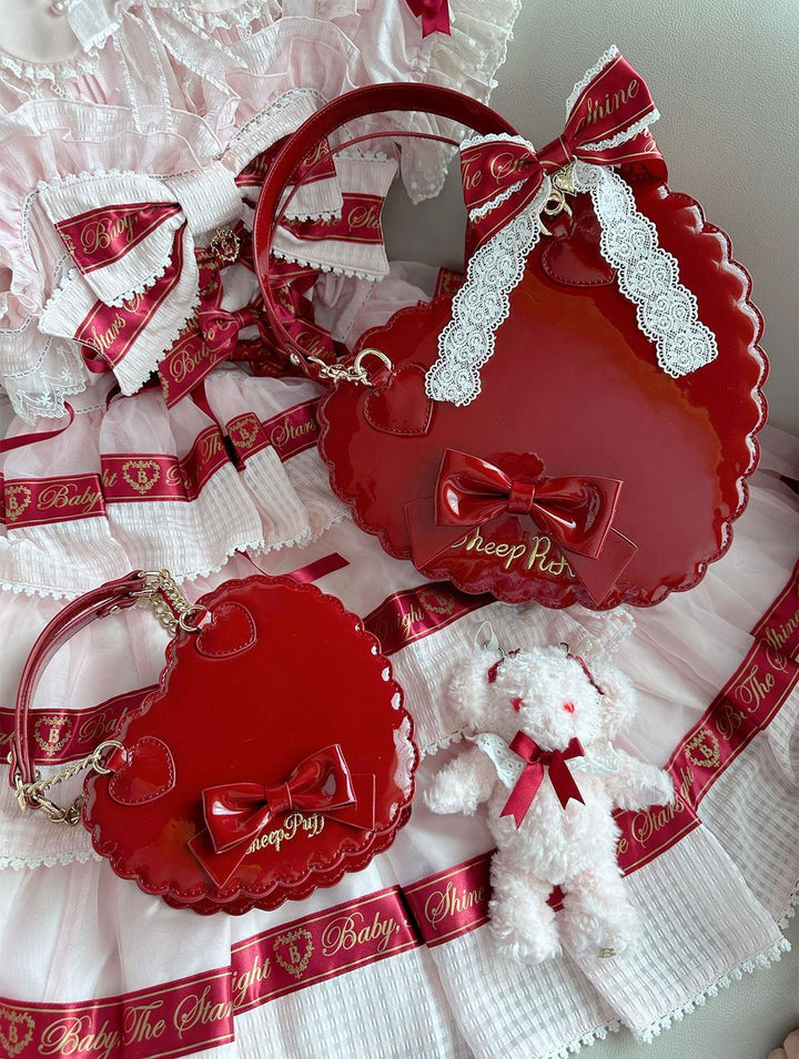 Sweet Lolita Bag Cute Heart Shaped Scalloped Bow Handbag 40326:656082