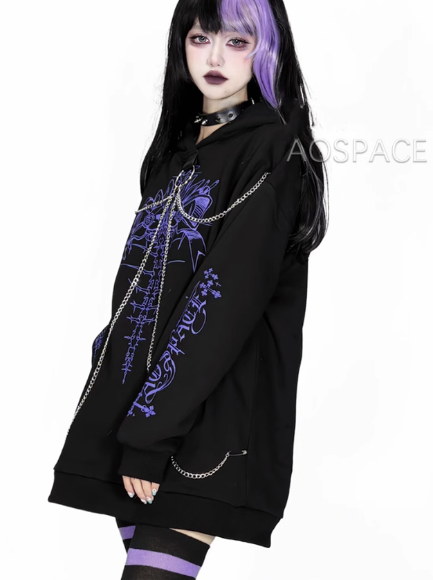 Jirai Kei Hoodie Gothic Sweatshirt Soul-Devouring Rabbit Bone Printed 42150:731190