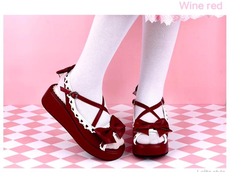 Lolita Shoes Round Toe Open Toe Lace Platform Sandals 37450:561630