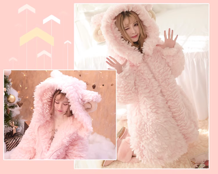 Kawaii Winter Coat Sheep Horn Hooded Coat Plush Coat 41060:685442