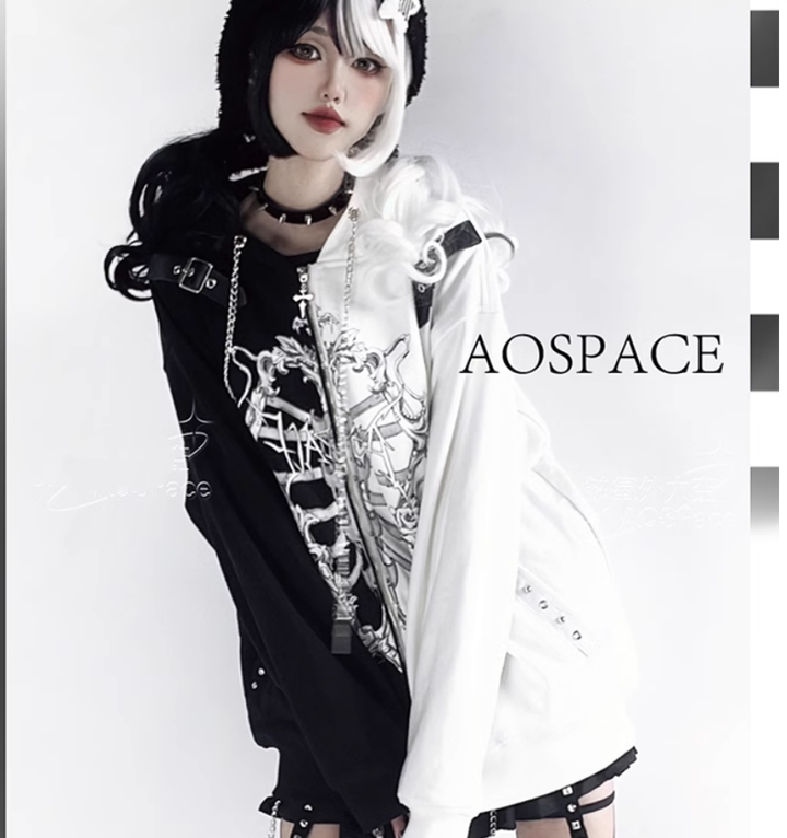 Jirai Kei Coat Subculture Hooded Bi-color Jacket 35332:488498