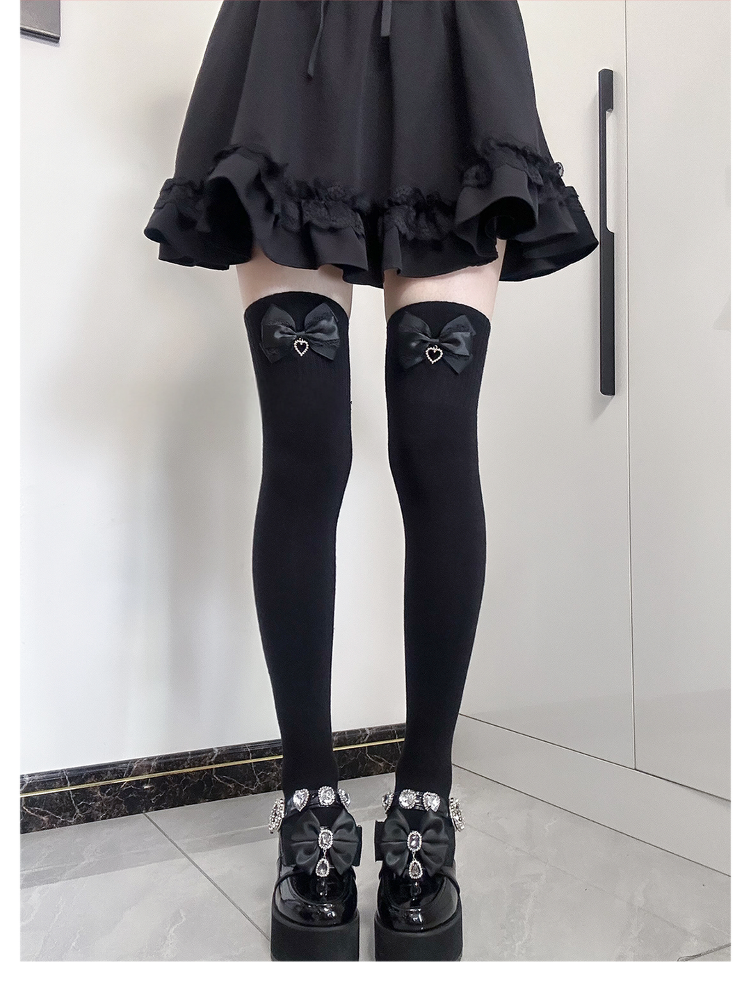 Jirai Kei Socks Cute Cashmere Thighhighs With Lace Bow 41744:716904