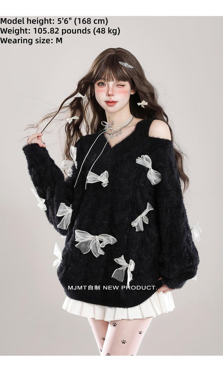 Sweet Winter Sweater, Open-Shoulder, Ribbon Bows 44070:795166