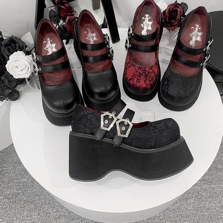 Black Red Platform Shoes Mary Jane Shoes 29728:367940 29728:367940