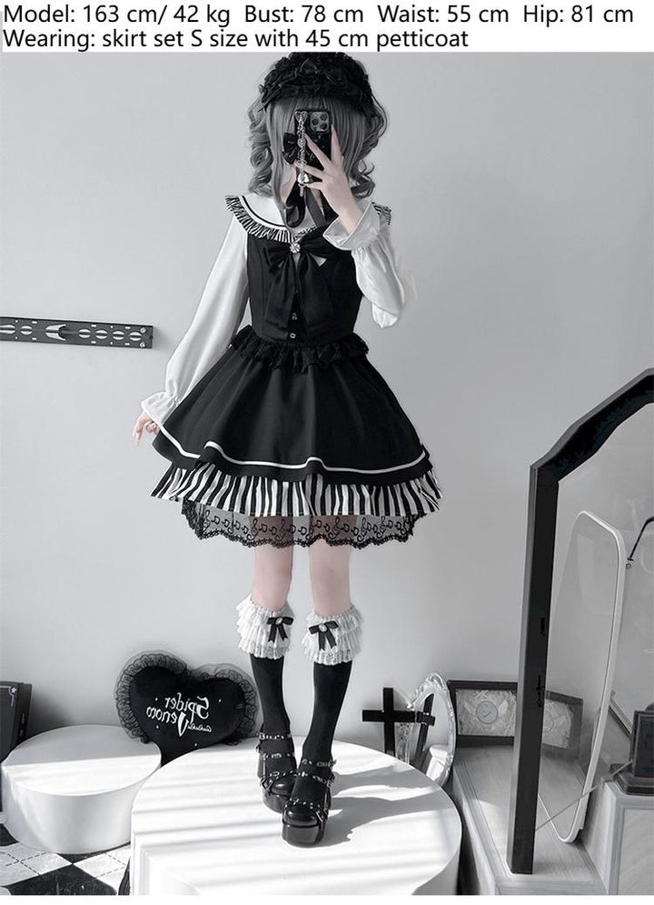 Jirai Kei Dress Set Sailor Collar Shirt And Black Vest Dress 41300:690810