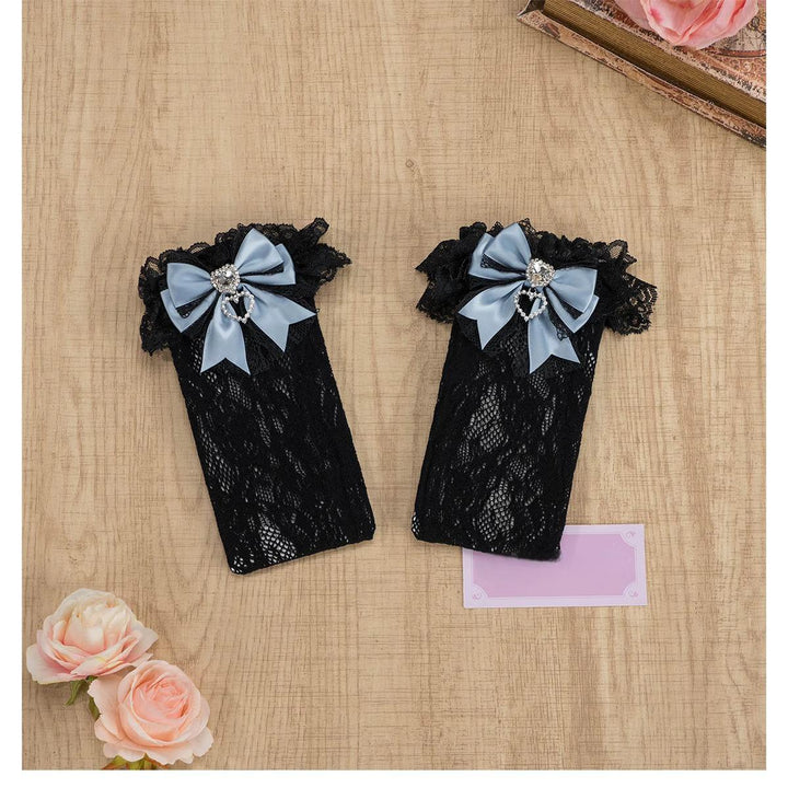 Jirai Kei Socks Heart Rhinestone Bow Lace Mid Calf Socks 39108:626380