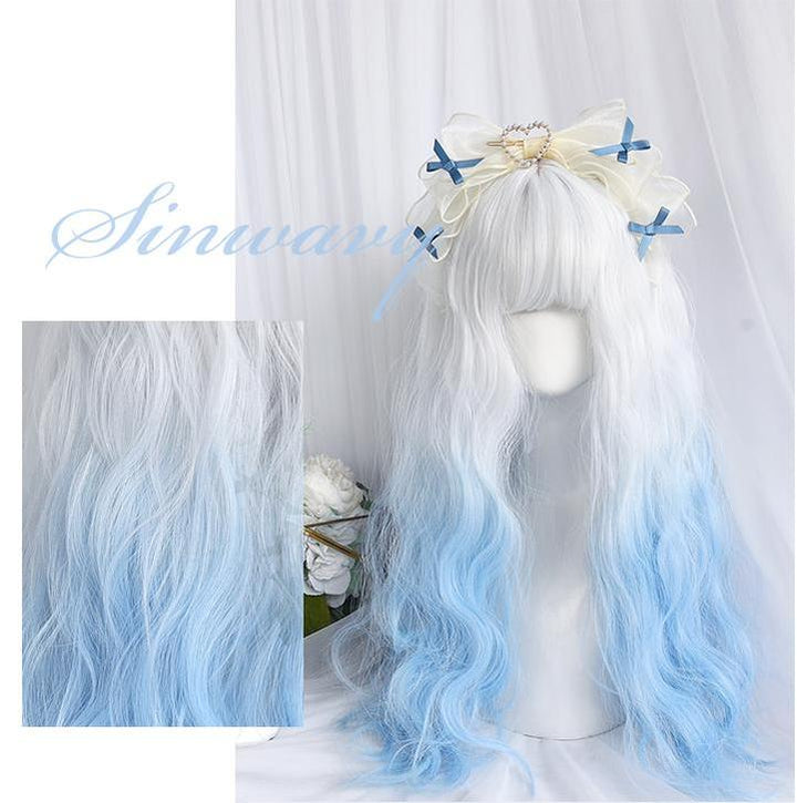 Lolita Wig White-Blue Gradient Cute Long Curly Wig 39356:641038