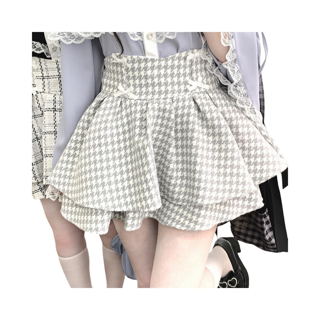 Jirai Kei Skirt Double Layer Black White Houndstooth Skirt 40020:651814