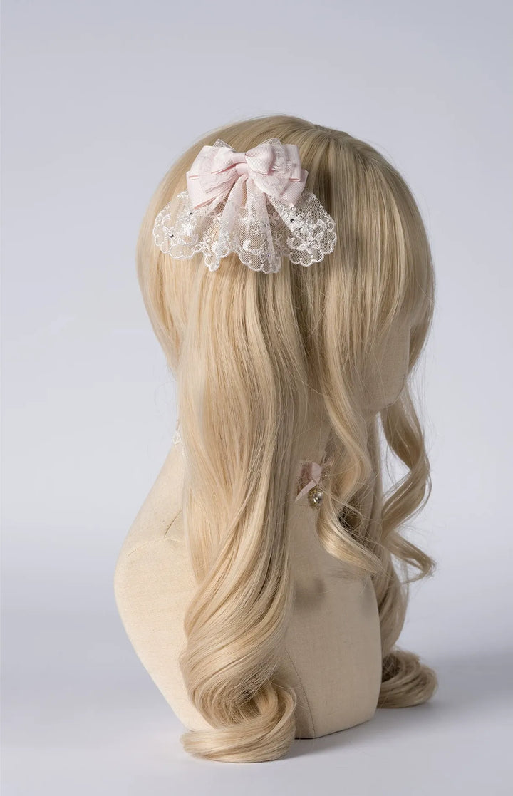 Pink Ryousangata Layered Bow Headdress, Lace & Rhinestone 45961:870450