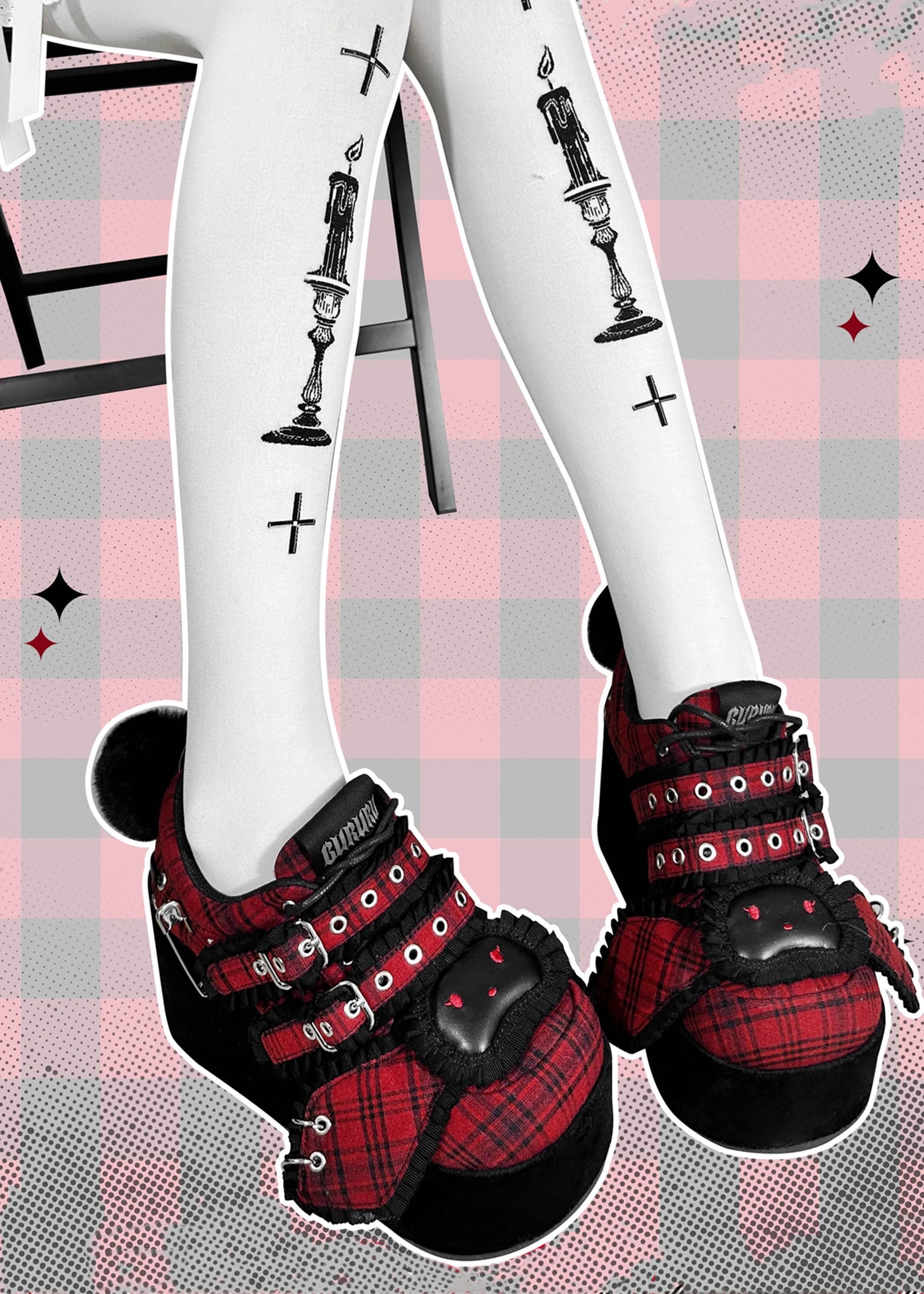 Y2K Shoes Red Plaid Platform Shoes Bandage Bunny Shoes 34394:471246