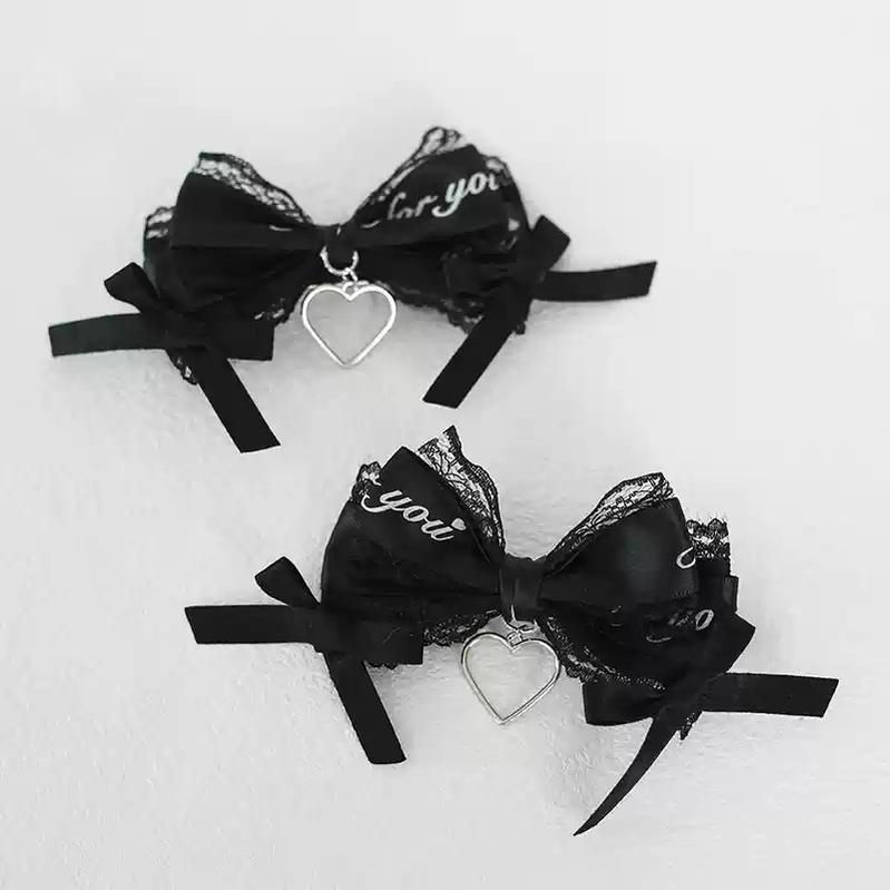 Jirai Kei Black Pink Hair Pin Lace Ribbon Hair Clip 22536:614848