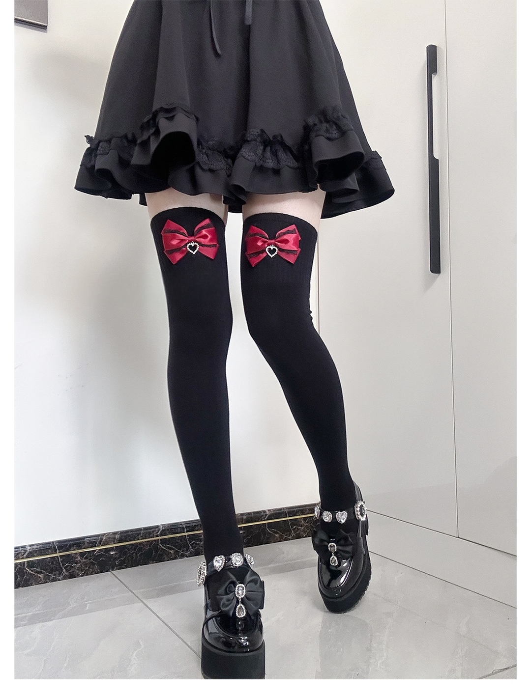 Jirai Kei Socks Cute Cashmere Thighhighs With Lace Bow 41744:716914