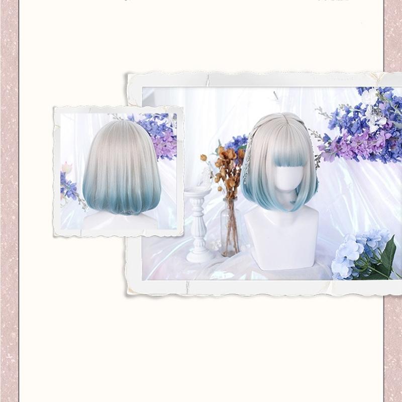 Lolita Wig Silver Bob Straight Bangs Wig Short Hair 35950:514220 35950:514220