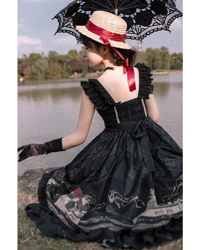 Gothic Lolita Dress With Birdcage Print Black Lolita Dress 35534:495508