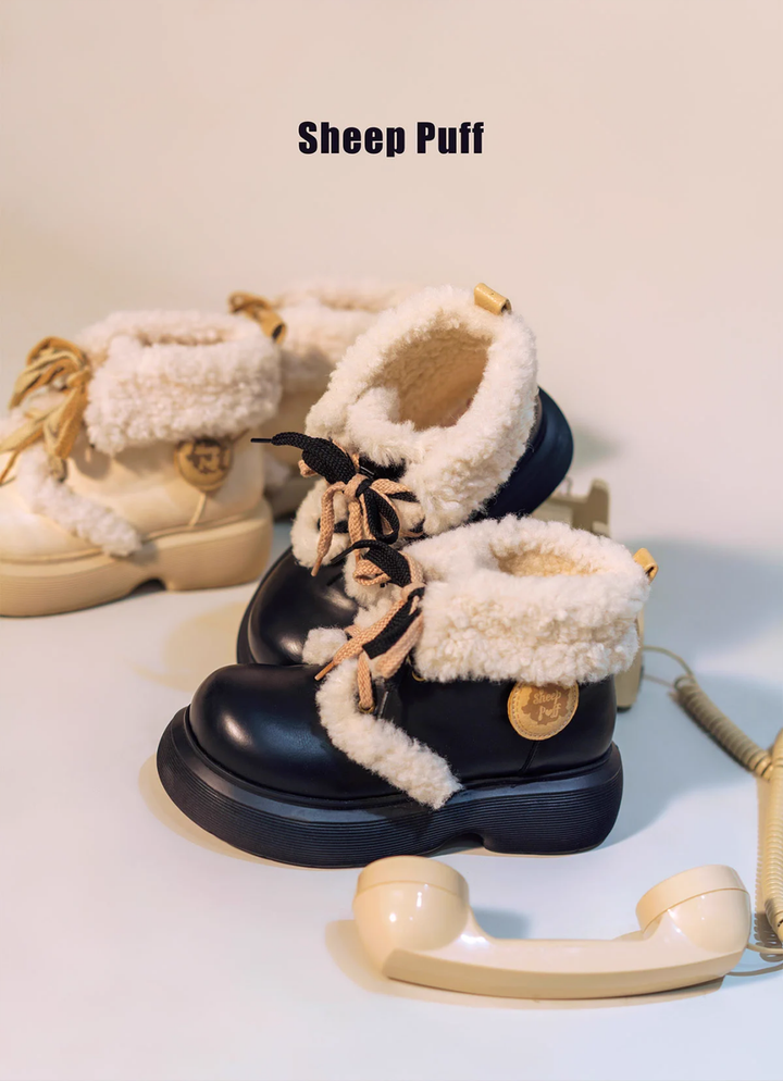 Kawaii Shoes White Black Shoes Lamb Wool Padded Snow Boots 33768:450220 33768:450220